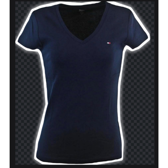 Women's Tommy Hilfiger Size 0X, XL Navy Short Sleeve V-Neck‎ T-Shirt - Picture 1 of 4